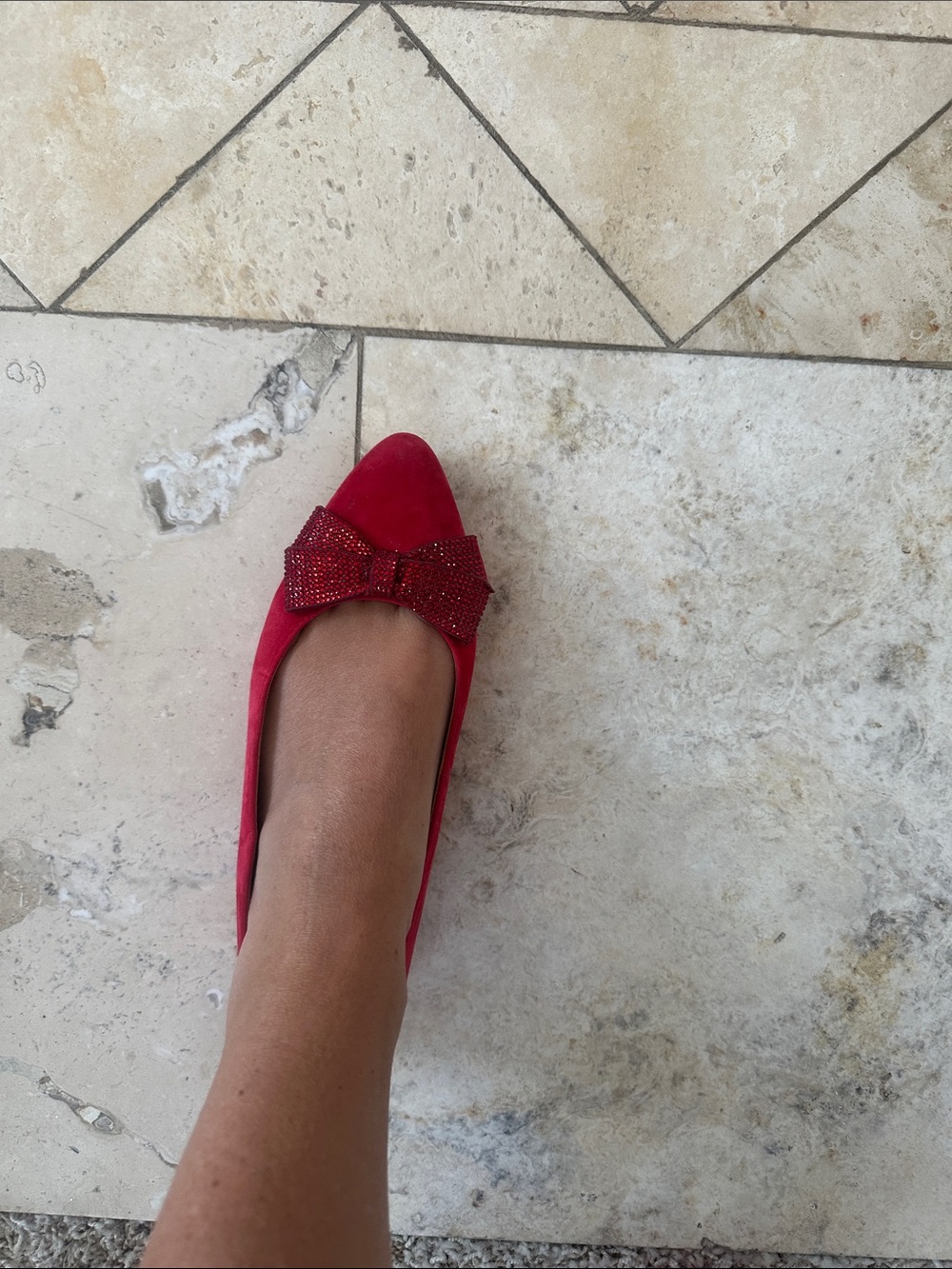 Talbots Red Suede Ballet Flats with Bow Accent - Picture 3 of 5
